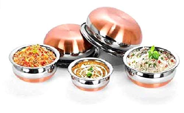 LEROYAL  Stainless Steel Copper Bottom Handi Pot Set (Set of 5 Pieces, 5500 ml)