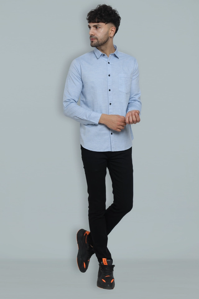 Full Sleeves Solid Shirt for Men (Sky Blue, M)