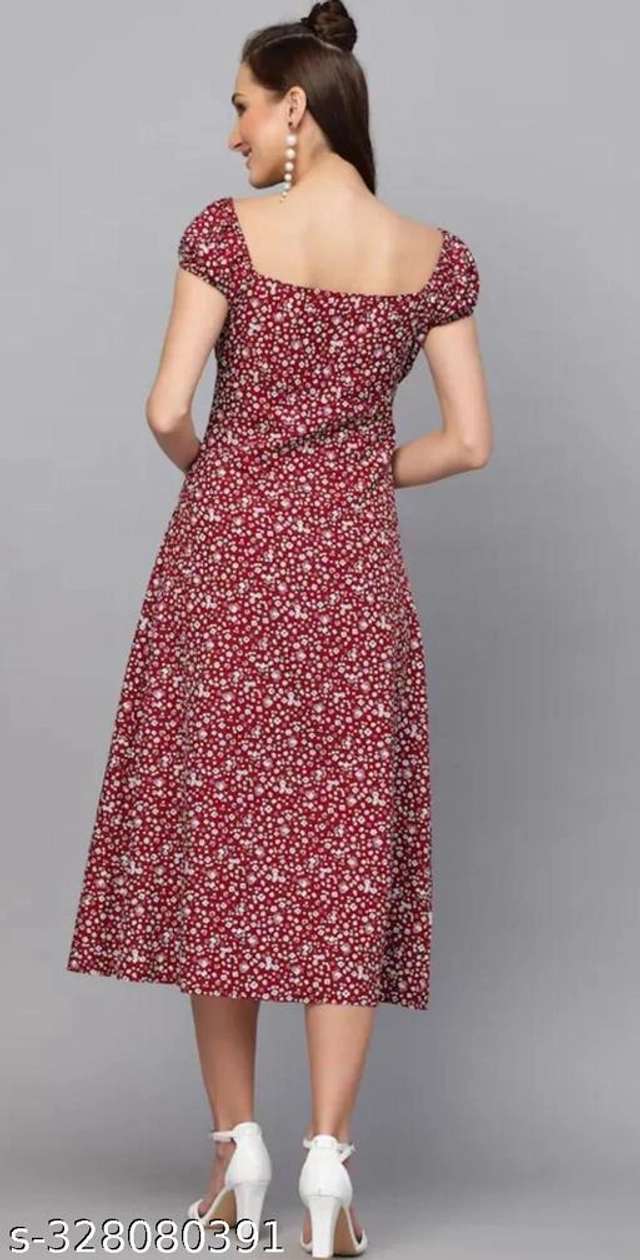 Poly Crepe Dress for Women (Maroon, S)