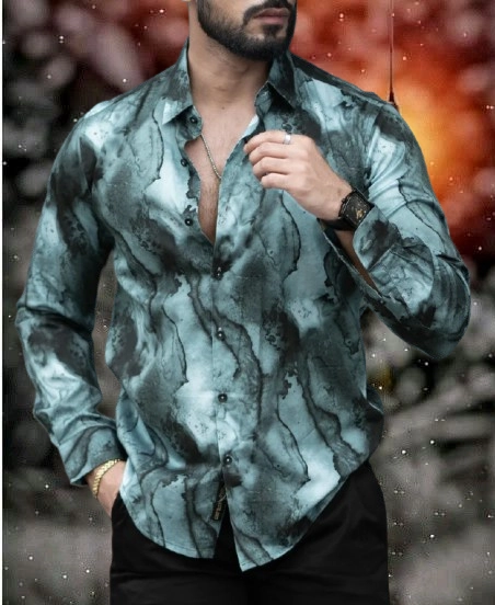 Full Sleeves Printed Shirt for Men (Multicolor, S)