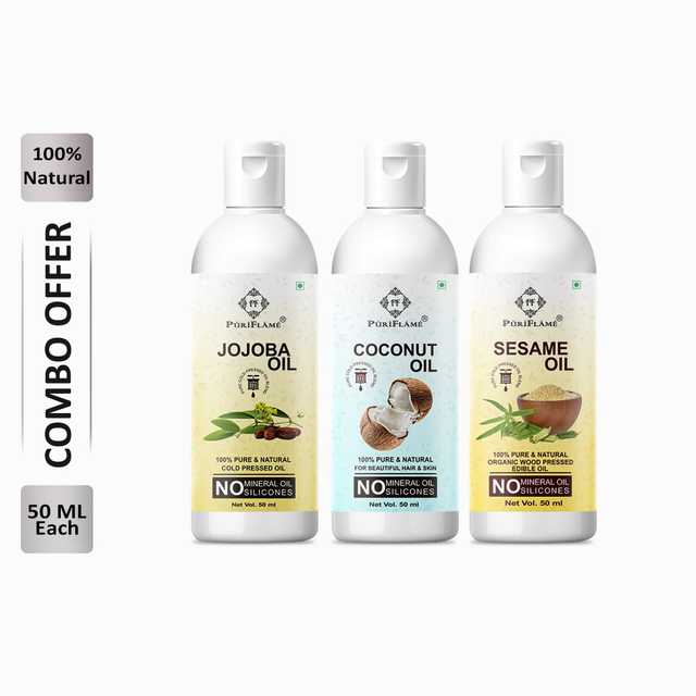 Puriflame Pure Jojoba Oil (50 ml), Coconut Oil (50 ml) & Sesame Oil (50 ml) Combo for Rapid Hair Growth (Pack Of 3) (B-11465)
