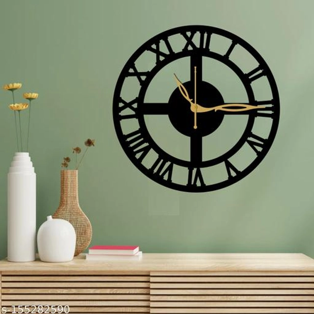 Wooden Wall Clock for Home (Black)