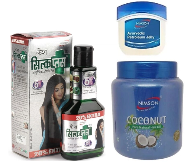 Combo of Nimson Coconut Natural Hair Oil (500 ml), Kesh Silk Plus Ayurvedic Hair Oil (120 ml) & Petroleum Jelly (42 ml) (Set of 3)