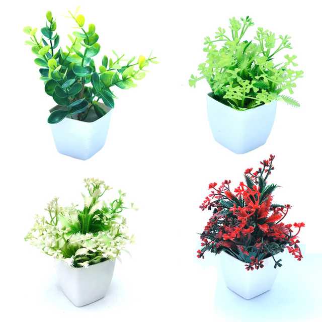 Duli Natural Looking Artificial Flower Pot For Home Decoration (Multicolor, Pack Of 4) (D-32)