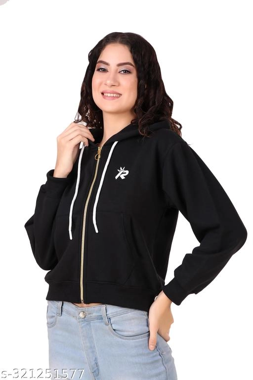 Fleece Solid Jackets for Women (Black, S)