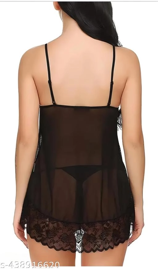 Net Solid Babydoll for Women (Black, XXS)