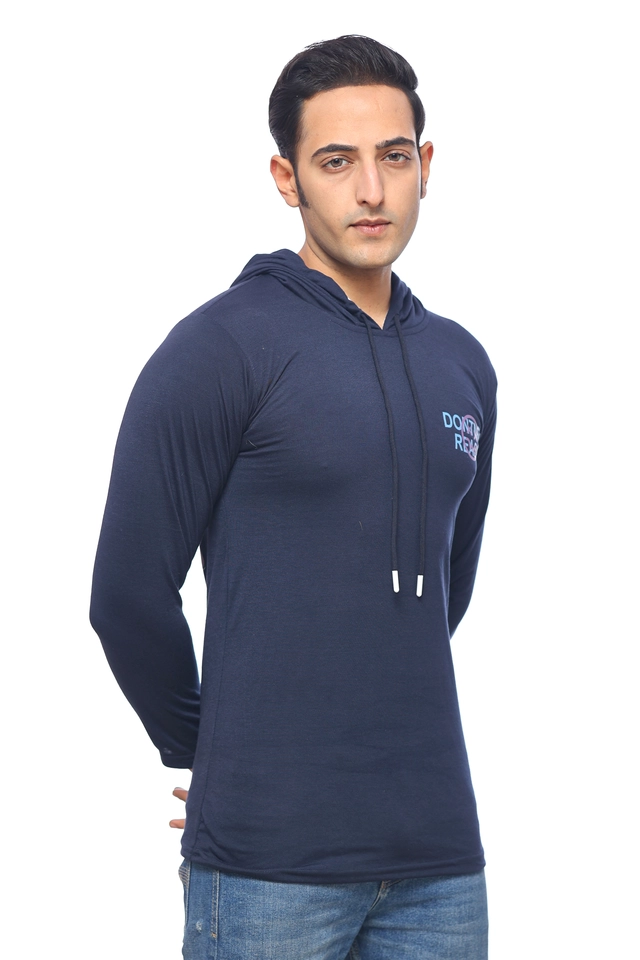 Polycotton Printed Hoodie for Men (Navy Blue, M)