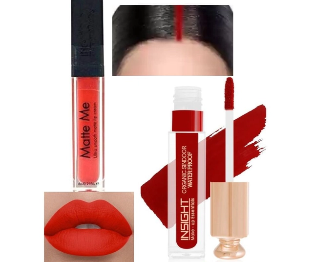 Combo of Matte Me Lip Gloss with Waterproof Organic Liquid Sindoor (Orange, Set of 2)