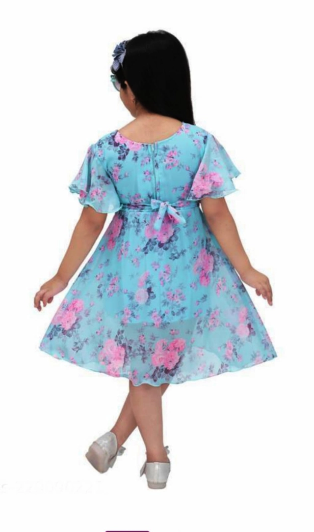 Georgette Printed Frock for Girls (Blue, 3-4 Years)