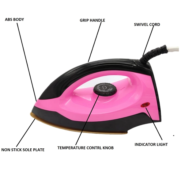 Nissan Home Appliances Vintage Electric Dry Iron (Pink & Black, 1000 W)