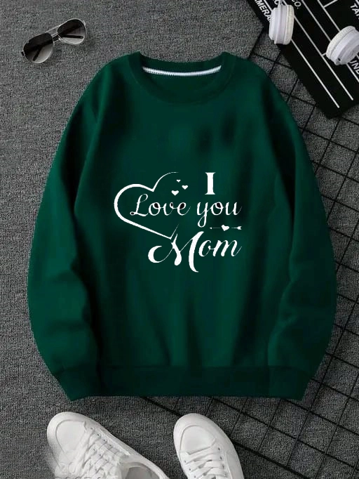 Fleece Printed Full Sleeves Sweatshirt for Women & Girls (Bottle Green, S)