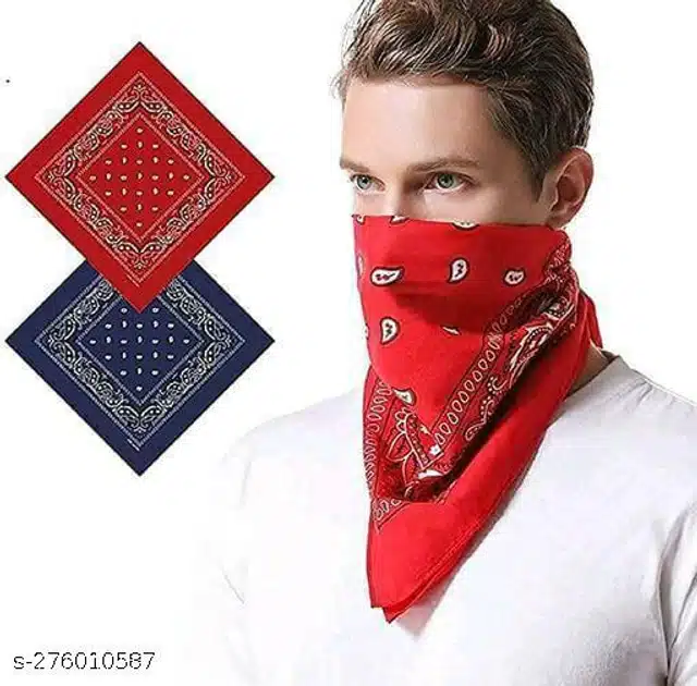 Cotton Bandana for Men & Women (Red & Navy Blue, Pack of 2)