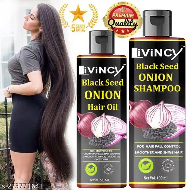 Livincy Black Seed Onion Hair Oil (50 ml) with Shampoo (100 ml) (Set of 2)