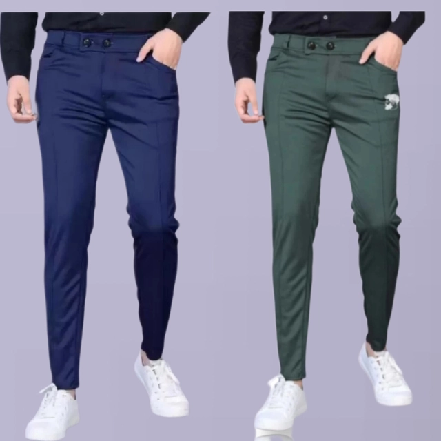 Lycra Jogger Perfect Fit Trackpants for Men (Blue & Bottle Green, 28) (Pack of 2)