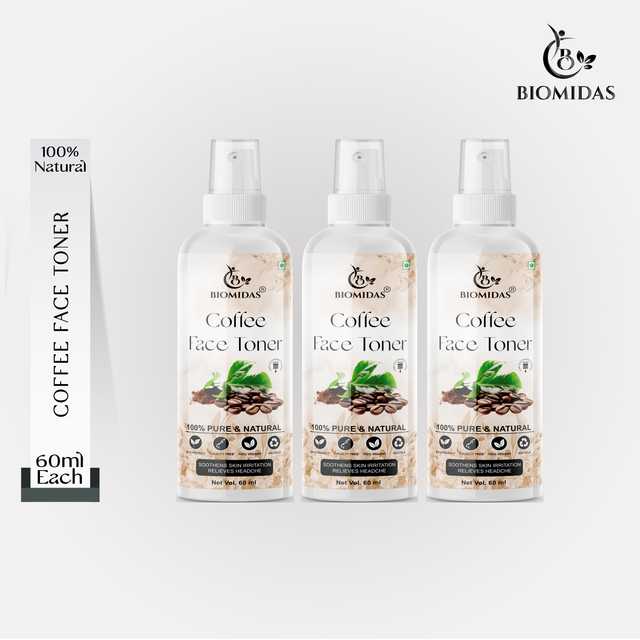 Biomidas 100% Natural Coffee Toner For Cleansing & Refreshing Skin Pore Tightening Toner With Spray (60 ml, Pack Of 3) (G-1339)