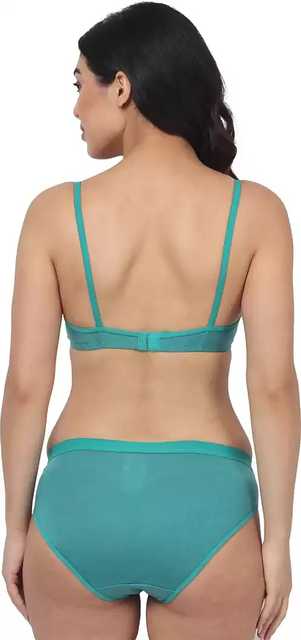 PIBU Cotton Lingerie Set for Women (Pack of 2) (Purple & Green, 36) (P-70)