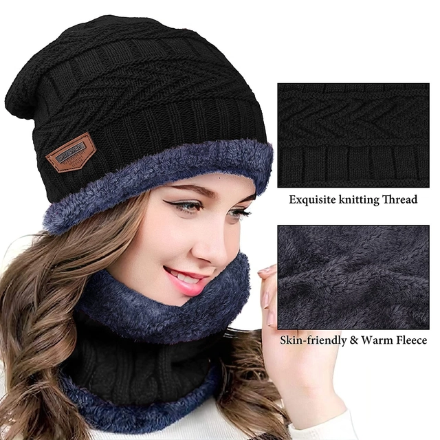 Woolen Cap with Neck Warmer for Women (Black)