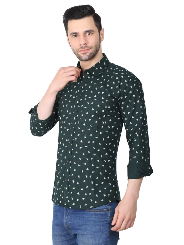 Full Sleeves Printed Shirt for Men (Green, M)