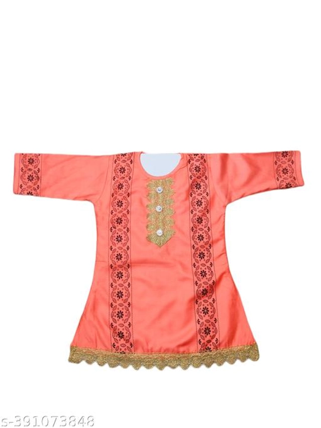 Rayon Printed Kurta with Pant for Girls (Peach, 4-5 Years)