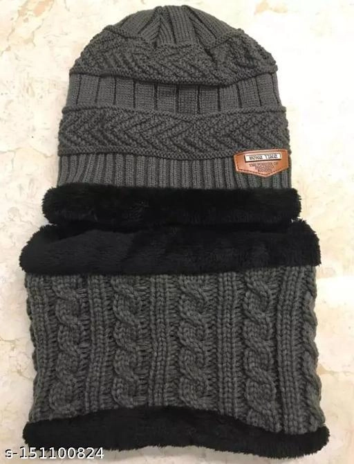 Woolen Cap with Neck Warmer for Men (Multicolor, Set of 1)