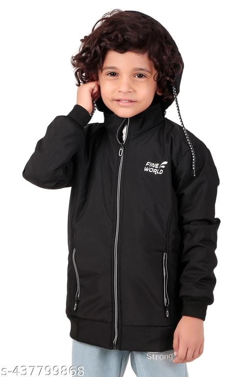 Polyester Jacket for Boys (Black, 1-2 Years)