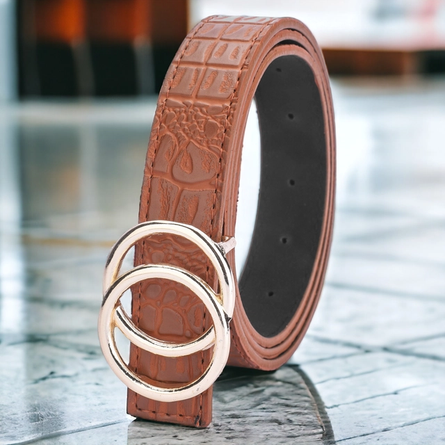 Artificial leather Belt for Women (Tan, Free Size)