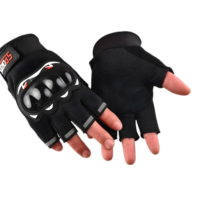 Polyester Half Finger Riding Gloves for Men (Black, Set of 1)