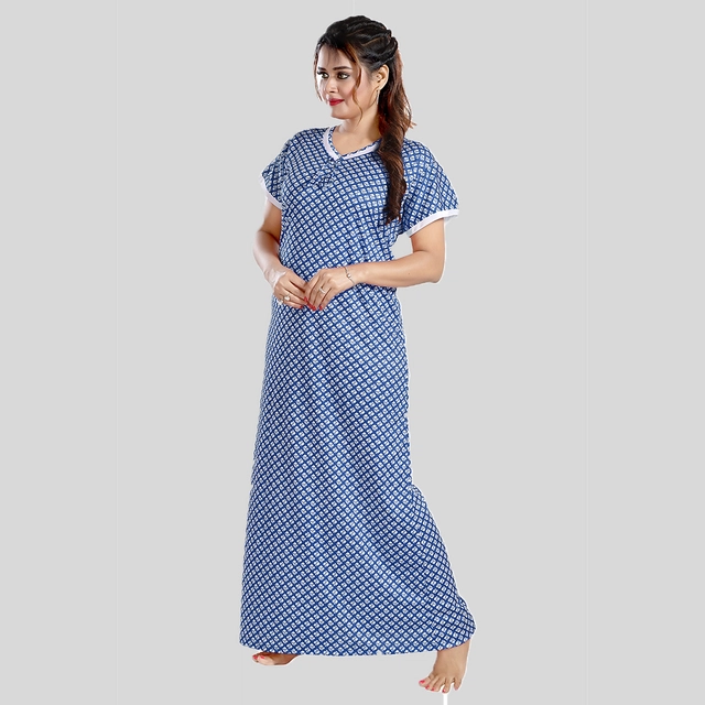 Satin Feeding Nighty for Women (Blue, Free Size)