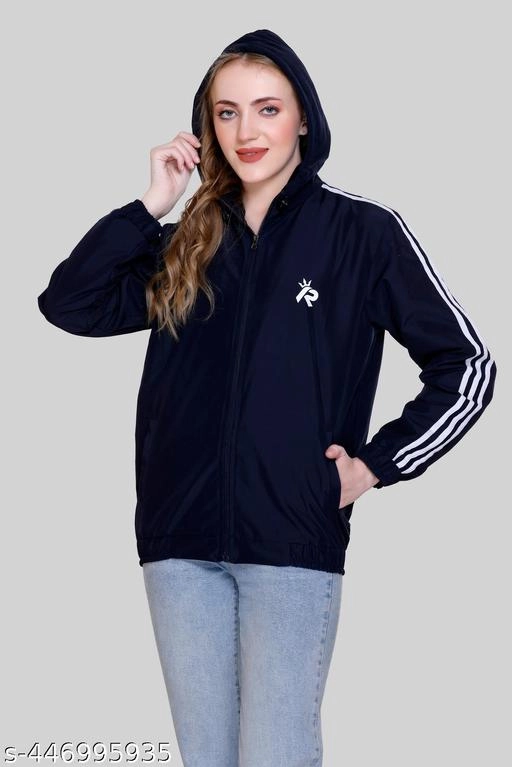 Nylon Solid Jackets for Women (Navy Blue, M)