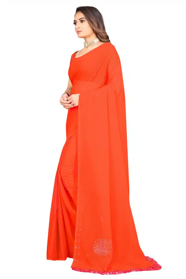 Art Silk Saree for Women (Orange, 6.1 m)