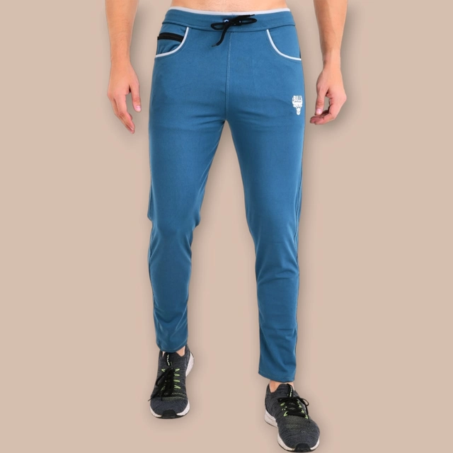 Lycra Nylon Logo Printed Track Pant for Men (Sky Blue, M)