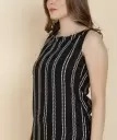 Elastane Striped Kurti with Pant for Women (Black, S)