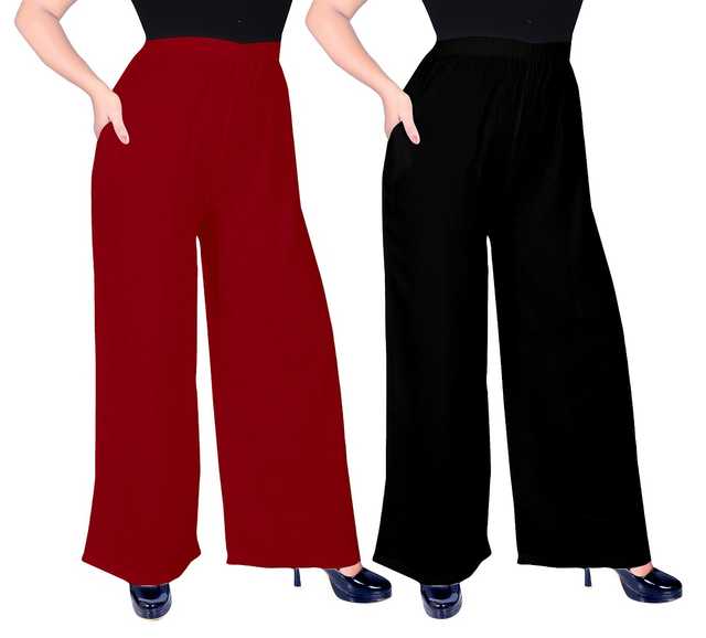 Mevaba Casual Viscose Blend Women Solid Palazzo (Pack Of 2, Red & Black) (SS-105)