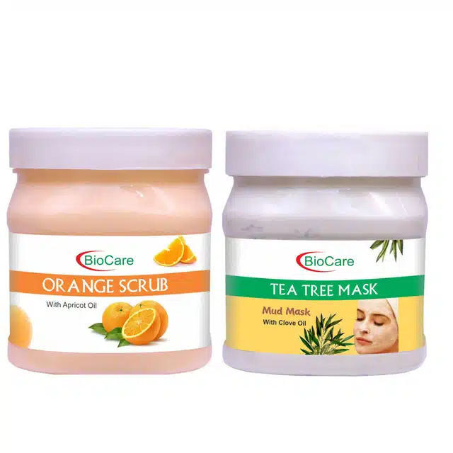Biocare Orange Scrub (500 ml) with Tea Tree Mask (500 ml) (Combo of 2) (A-1648)