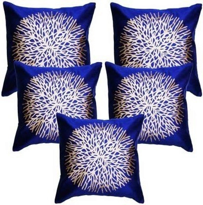 Jute Cushion Covers (Blue, 16x16 inches) (Pack of 5)