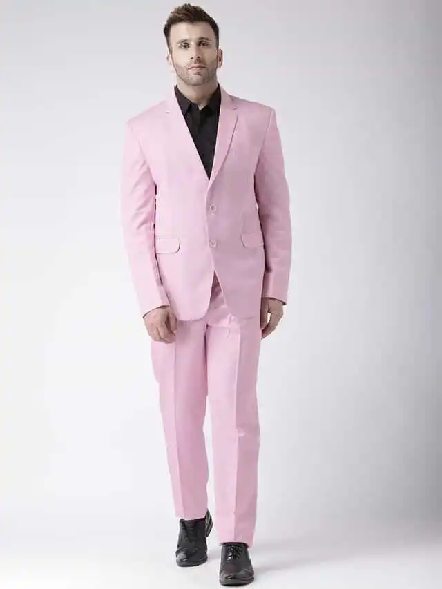 हैंगअप मेंस फॉर्मल पॉलिएस्टर विस्कोस रेगुलर फिट सूट, Pink, Size- 38 (Pink_CS_38)