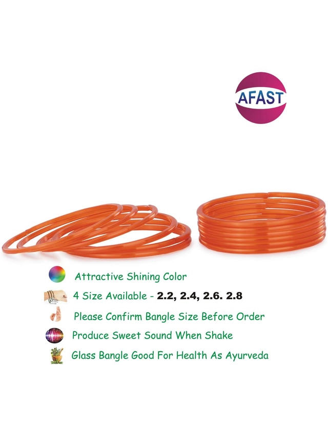 Glass Bangle Set for Women (Orange, 2.2) (Pack of 12)