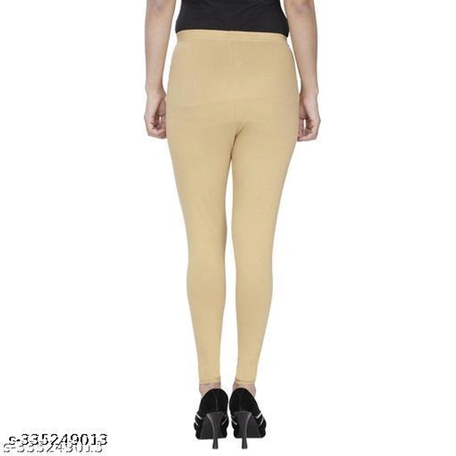 Cotton Lycra Leggings for Women (Beige, 26)