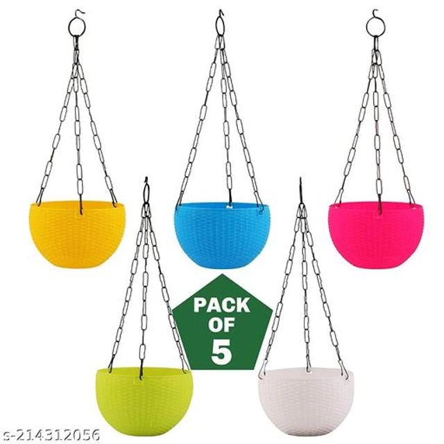 Plastic Hanging Planter (Multicolor, Pack of 5)