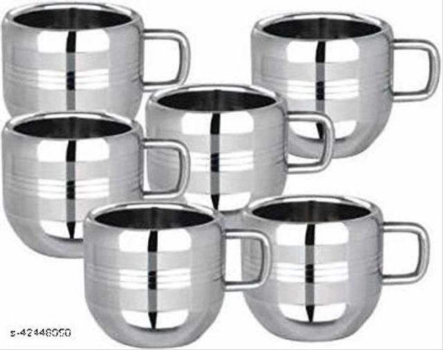 Stainless Steel Tea Cup (Multicolor, 100 ml) (Pack of 6)