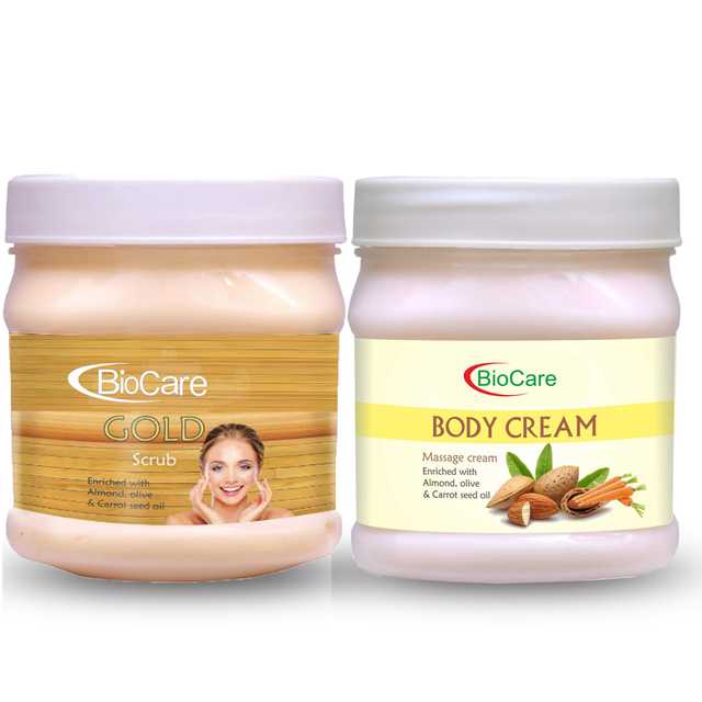 Combo Of Biocare Gold Scrub (500 ml) With Body Massage Cream (500 ml) (O-181)