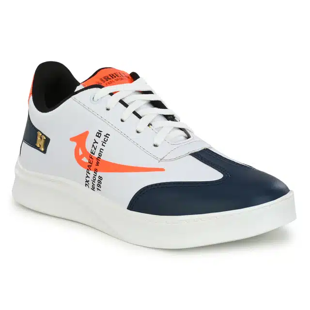 Men's Lace Up Casual Sneakers (White & Navy Blue, 8) (JF-158)