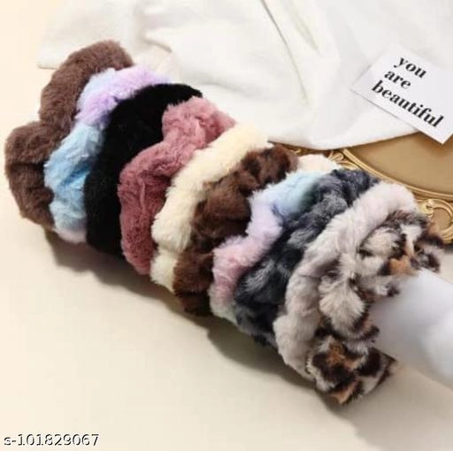 Fur Scrunchies for Women (Multicolor, Pack of 6)