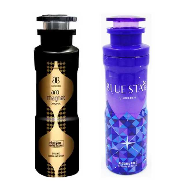 Combo of 1 Arochem Aro Magnet Alcohol Free Deodorant (200 ml) & 1 Arochem Blue Star Alcohol Free Deodorant (200 ml) (R989)