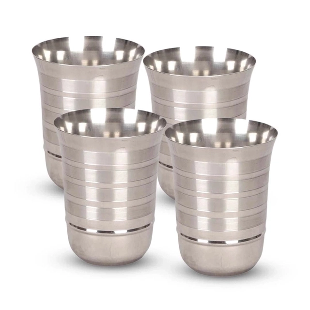 NIVIS Stainless Steel Flower Tumbler (300 ml each, pack of 4)