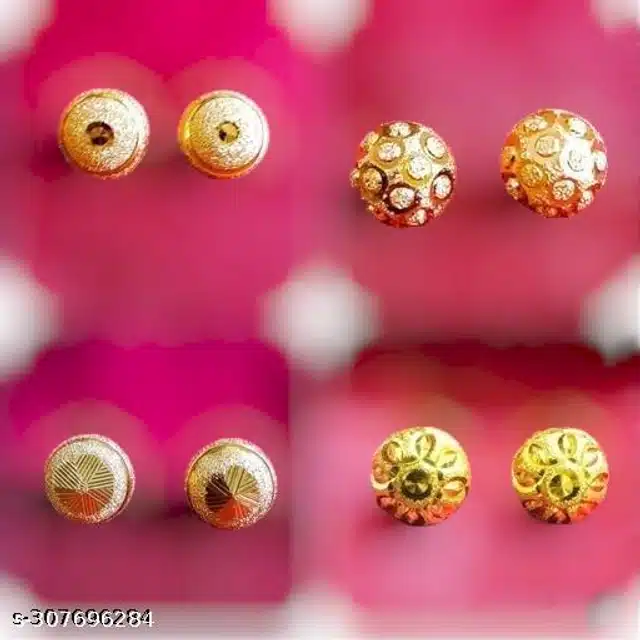 Fancy Earrings for Women (Golden, Set of 4)