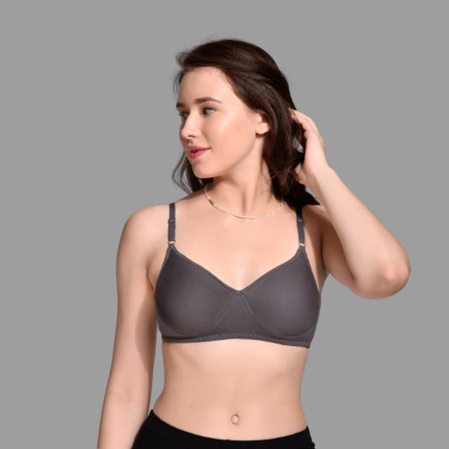 Cotton Blend Solid Padded Bra for Women (Dark Grey, 44)