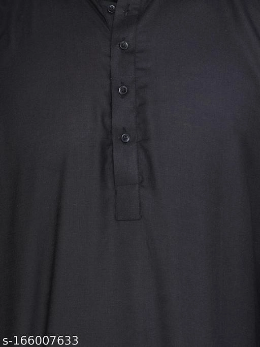 Cotton Blend Solid Short Kurta for Men (Black, S)