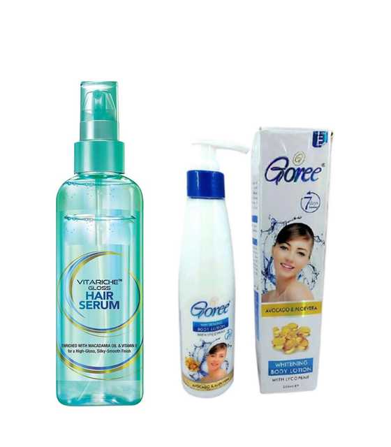 Makiko Beauty Streax Professional Vitariche Gloss Hair Serum with Goree Body Lotion (Pack of 2, Multicolor) (MB-101)