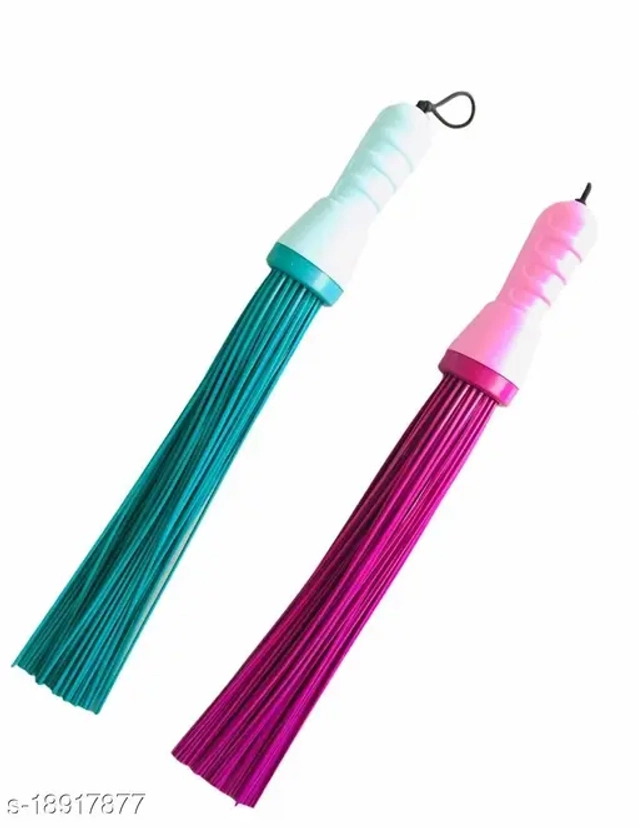 SHAGUN plastic Hard Bristle Broom Combo for Floor, Scrubbing in Bathroom (Standard Size, Assorted, Pack of 2)